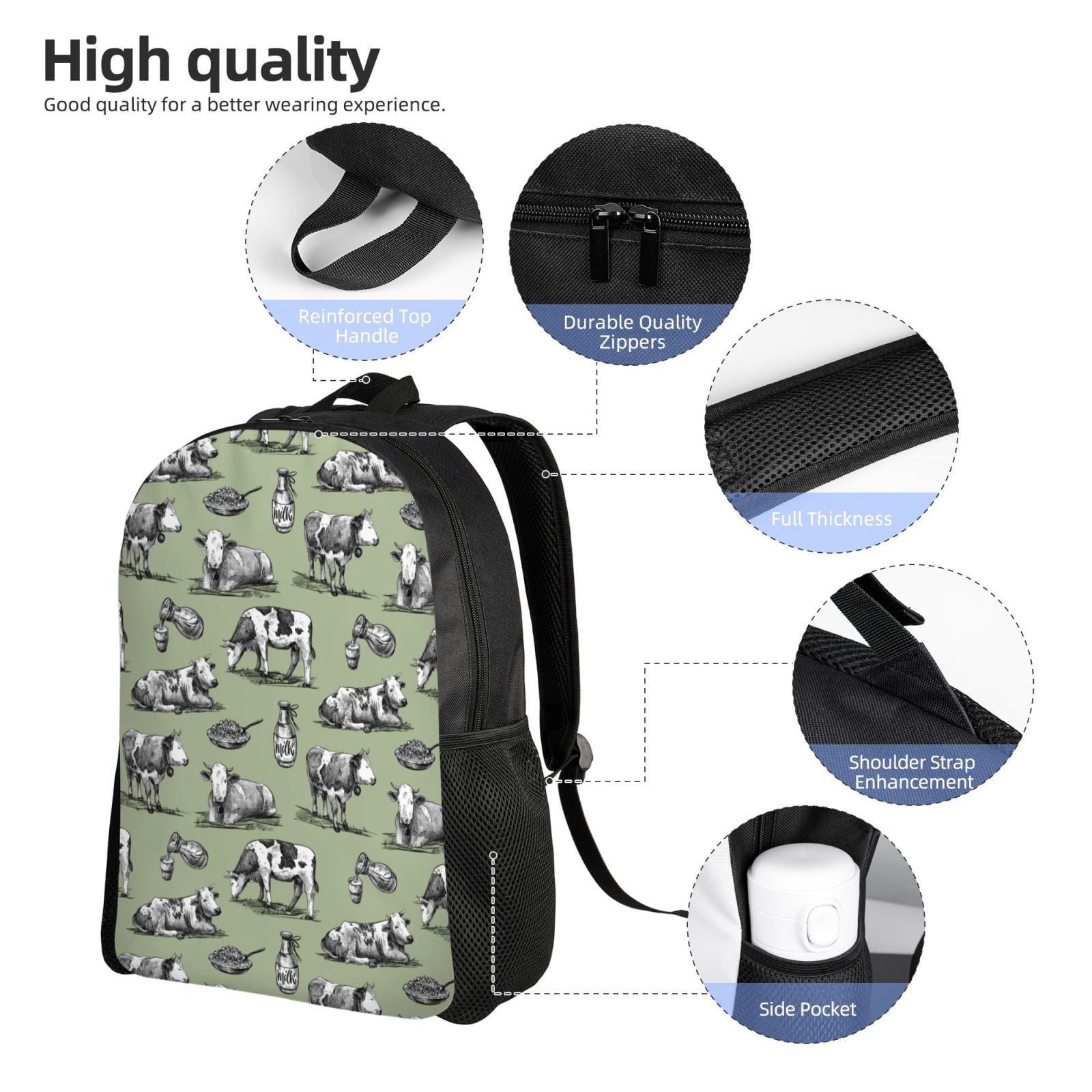 Defioc Farm Cows Print Backpack -Travel,or Work Bookbag Daypacks with 15-Inch Laptop Sleeve and Dual Water Bottle Pockets