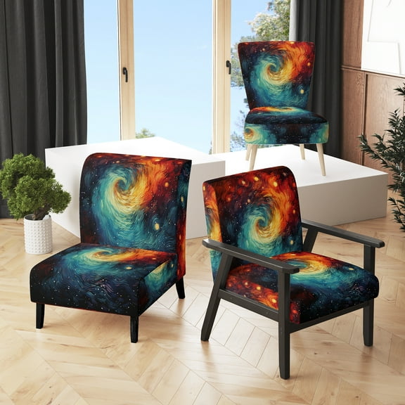 Designart "Whirling Kaleidoscope Colorful Storm I" Multi-Color Abstract Upholstered Accent Chair - Traditional Arm Chair For Bedroom