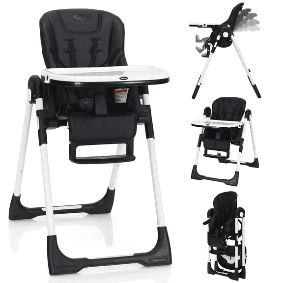 OLAKIDS Foldable High Chair for Babies & Toddlers with Multiple Adjustable Backrest, Footrest and Seat Height, Black