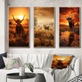 thumbnail image 1 of Designart "Cattle Silhouette Charm II" Animals Framed Wall Art Set Of 3 - Orange Cattle Frame Gallery Wall Set For Home Decor, 1 of 6