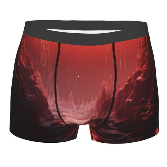 Balery Red Moon Lava Men's Boxer Briefs, Soft and Breathable Cotton Underwear with nylon Waistband-Large