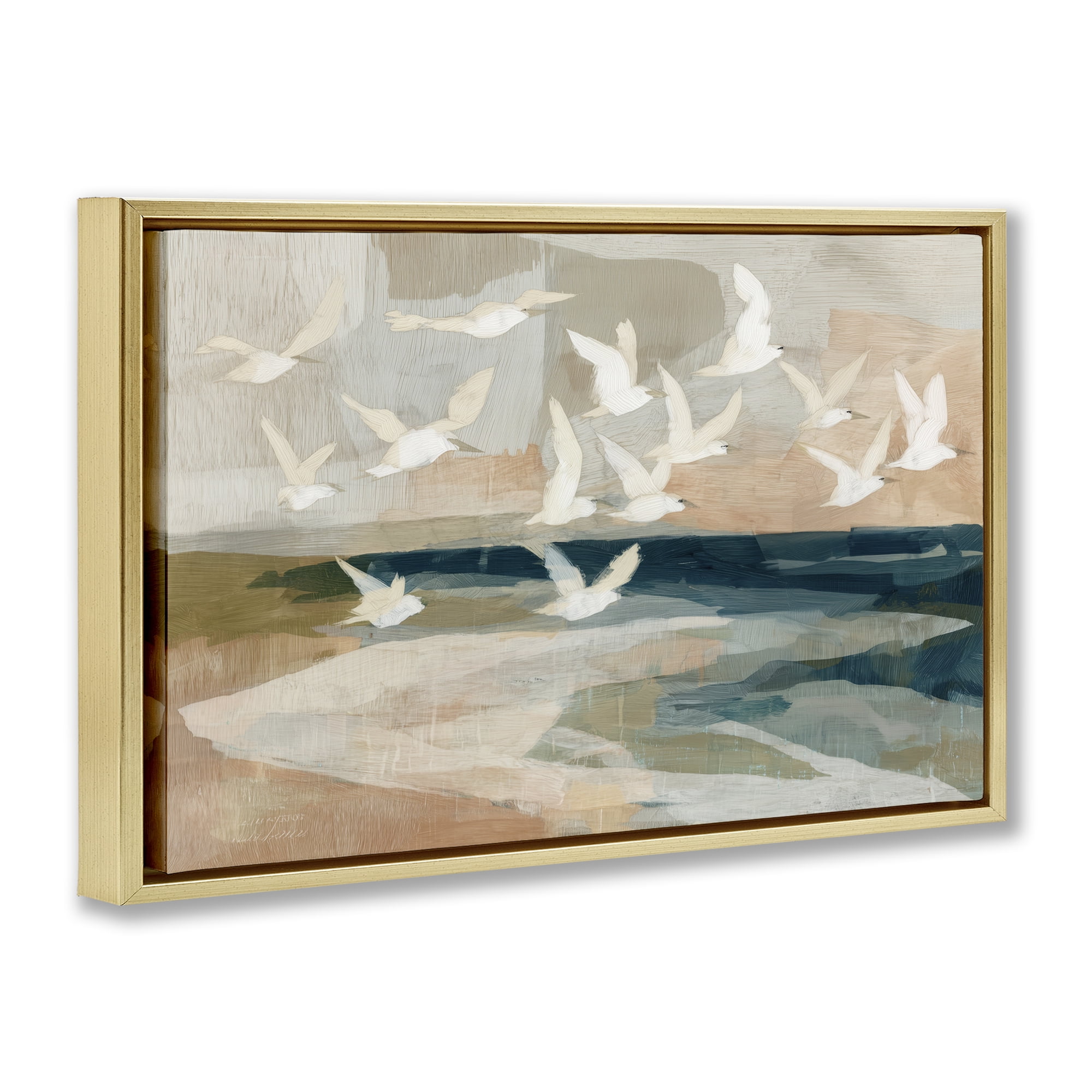 Stupell Industries Birds in Flight Over Water Gold Framed Floater Canvas Wall Art, design by Chromatic Storm Studio