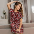 thumbnail image 3 of Naloa Red Floral Print Women Nightgowns,Womens Loungewear,Short Sleeve Sleepwear,Comfy Ladies Nightdress, 3 of 6
