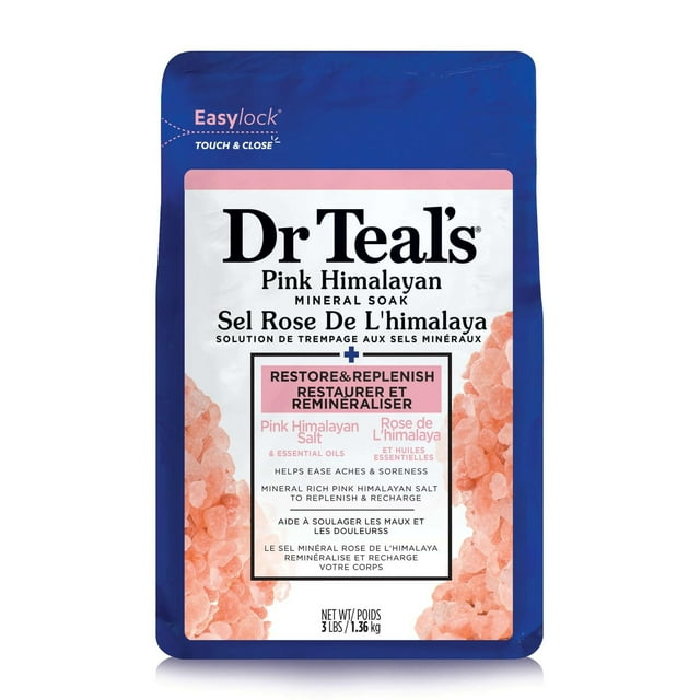 Dr Teal's Pink Himalayan Mineral Soak, Restore & Replenish with Pure Epsom Salt & Essential Oils, 1.36kg