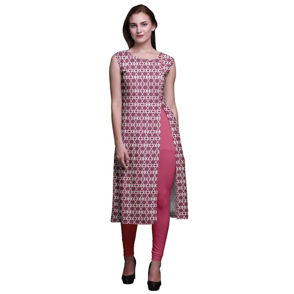 Bimba Printed Side Slit Straight Kurtis For Women Sleeveless Summer Kurta
