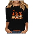 thumbnail image 2 of Leodye T-Shirts à Manches 3/4 pour Femmes d'Halloween à Col Rond, Automne, Halloween, Graphique Amusant, Haut à Manches Longues, Noir, 4(S), 2 of 4