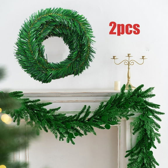 KOYPTL 2 Pack Christmas Artificial Pine Garlands Totally 33Ft Greenary Garland with Bendable Metal Wire for Holiday Party Mantle Fireplace Front Door Home Decor Christmas Decorations Indoor Outdoor