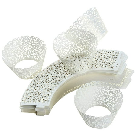 100 Piece White Cupcake Liners Artistic Filigree Decorative