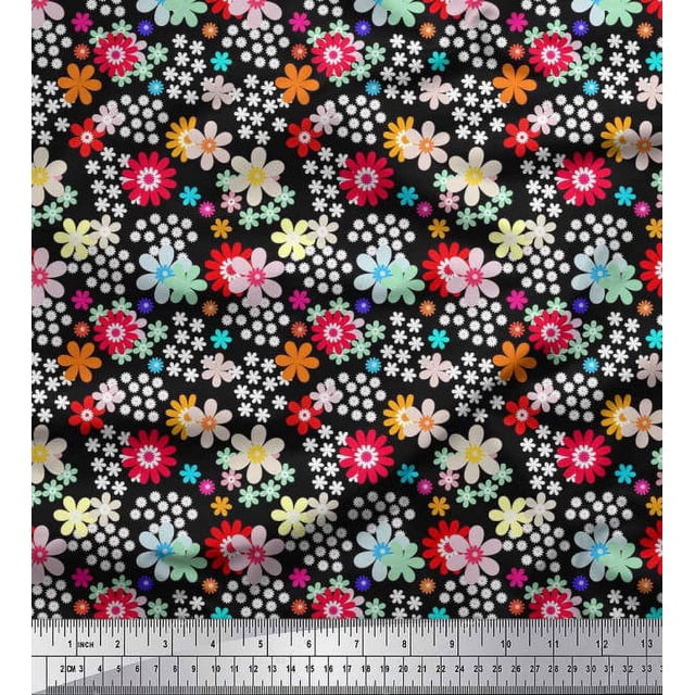 Soimoi Polyester Crepe Fabric Floral Clip Art Decor Fabric Printed Yard 52 Inch Wide