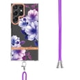 thumbnail image 3 of Flower Pattern Case for Samsung Galaxy S22 Ultra, Detachable Shoulder Strap Lanyard Crossbody Slim Lightweight Floral Cover with Soft Silicone Shockproof Drop Resistant Case,Purple Begonia, 3 of 7