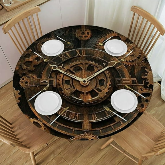 Autua Clock Gears Steampunk Round Tablecloth Stain-Resistant 100% Polyester 31"-35