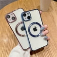 thumbnail image 3 of Compatible with iPhone 13 Magnetic Clear Case,Luxury Plating Bling Transparent Shockproof MagSafe Case with Full Camera Lens Protector for iPhone 13 Women Girl Men-Elegant Pink, 3 of 13