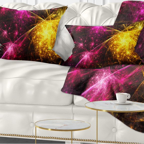 Designart Yellow Pink Colorful Fireworks - Abstract Throw Pillow - 12x20