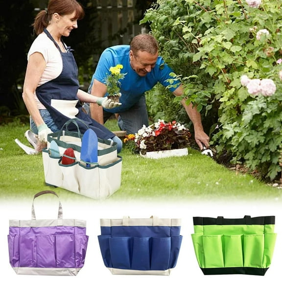 Gardening Tote Bag with 8 Pockets - Oxford Garden Tool Organizer with Handle - Waterproof Storage for Outdoor Tools, for Yard, Lawn & Camping - Great Gift for Gardeners