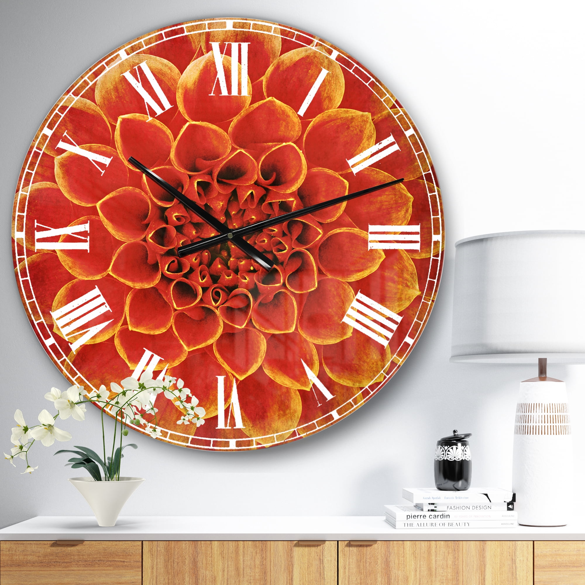 Designart 'Abstract Orange Flower Design' Traditional wall clock