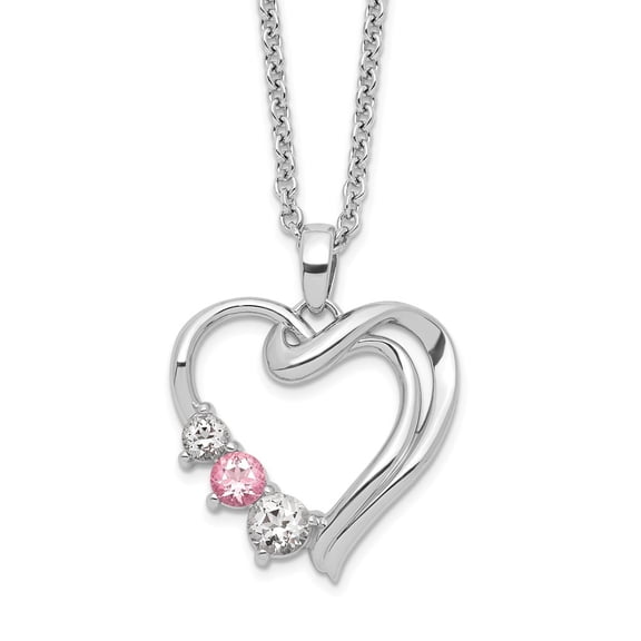 10K White Gold Rope Themed Necklace Chain Survivor Collection Clear Pink Swarovski Topaz Heart of Healing 18 inch