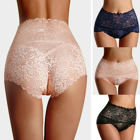 Women's Sexy Lace High Waist See Through Knickers Panties Tummy Control Brief Lingerie Underwear Plus (Best See Through Bikini)