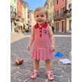 thumbnail image 4 of RUINIXCW Toddler Baby Girl Football Dress Outfit Infant Girl Summer Fall Tank Dress Rubby Embroidery Sleeveless Turn Down Collar Stripe Pleated Dress, 4 of 9