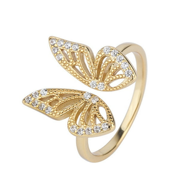 Download Generic Tiny Butterfly Ring For Women Sterling Silver 3d Open Rings Inlaid Zircon Finger Jewelry Adjustable New Walmart Com Walmart Com