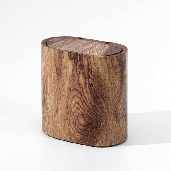 Fzaqwen Trash Can Bin Wastebasket Narrow Space Saving Wood Grain Decorative Look for Home Office Small Areas