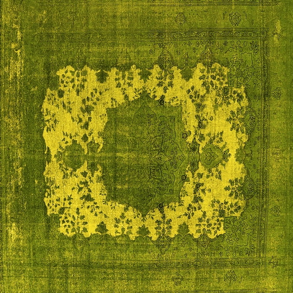 Ahgly Company Machine Washable Indoor Square Oriental Yellow Industrial Area Rugs, 8' Square