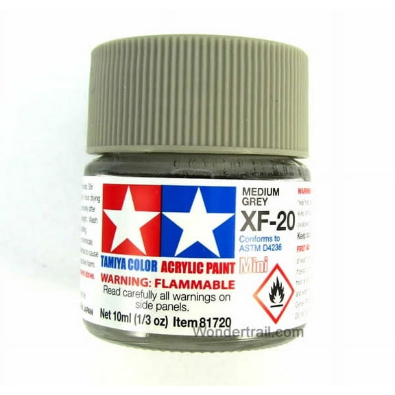 Mini XF-20 Flat Medium Gray Acrylic 10ml (1/3oz) Bottle Hobby Paint Tamiya