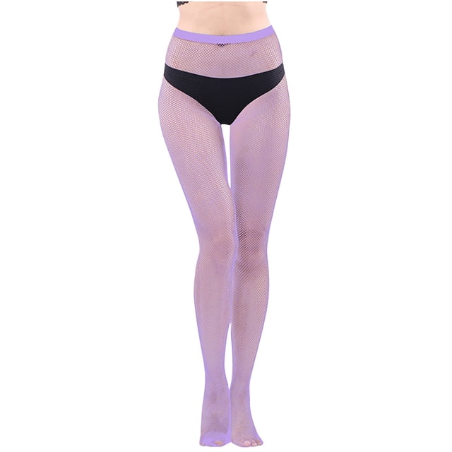 Penkiiy Bas Résille pour Femmes Chaussettes de Mode pour Femmes Couleur Chaussettes Perforées à la Mode Chaussettes en Filet de Pêche Super Élastiques Chaussettes à Bout Fermé en Maille Collants Violets