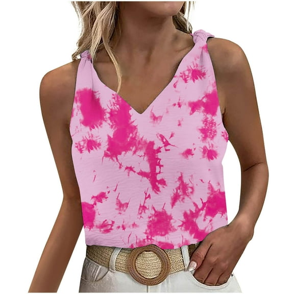 ZVAVZ Womens Sexy Trendy Tank Tops Summer V Neck Sleeveless Shoulders Knotted Casual Loose Fit Shirts Cute Floral T-Shirt