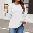thumbnail image 3 of Womens Long Sleeve Eyelet Tops - Crew Neck, Fall Casual Blouses - Solid Color, Loose Fit, Breathable Fabric - S-XXL Sizes, 3 of 8