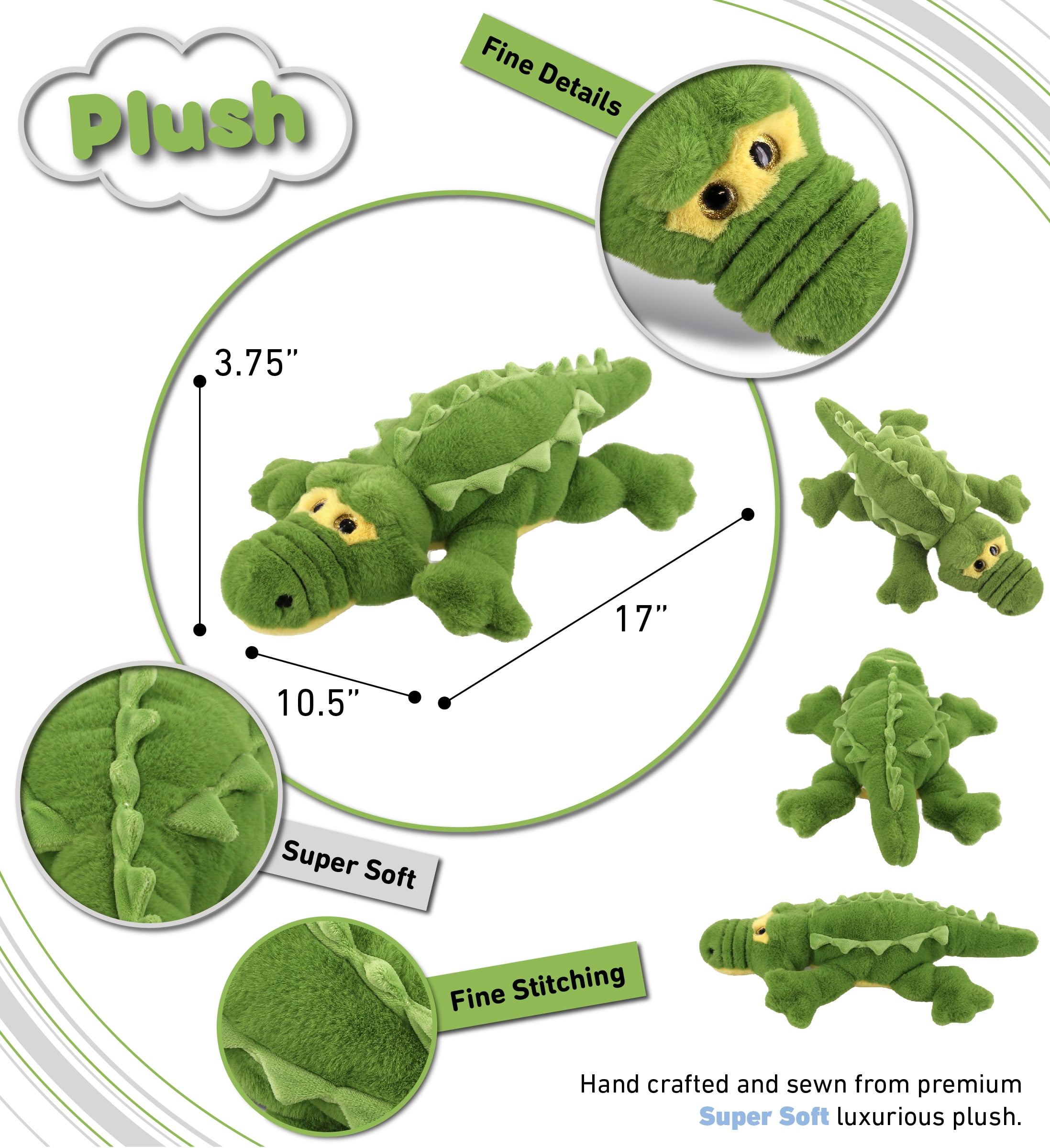 DolliBu Jumbo Alligator Stuffed Animal Pillow - 28 Inch Super Soft Plush, Floor Pillow & Nap Buddy For Kids & Toddlers