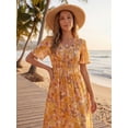 thumbnail image 3 of INSPIRE CHIC Women's Maxi Dress V Neck Flutter Sleeve Tiered Ruffle Casual Long Dress Orange Yellow S, 3 of 7