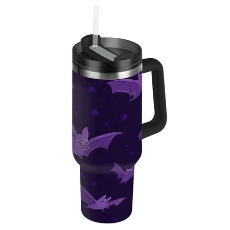 Purple Bat Handheld Water Bottles 30oz Insulated Tumblers with Adjustable Handle Double-Walled