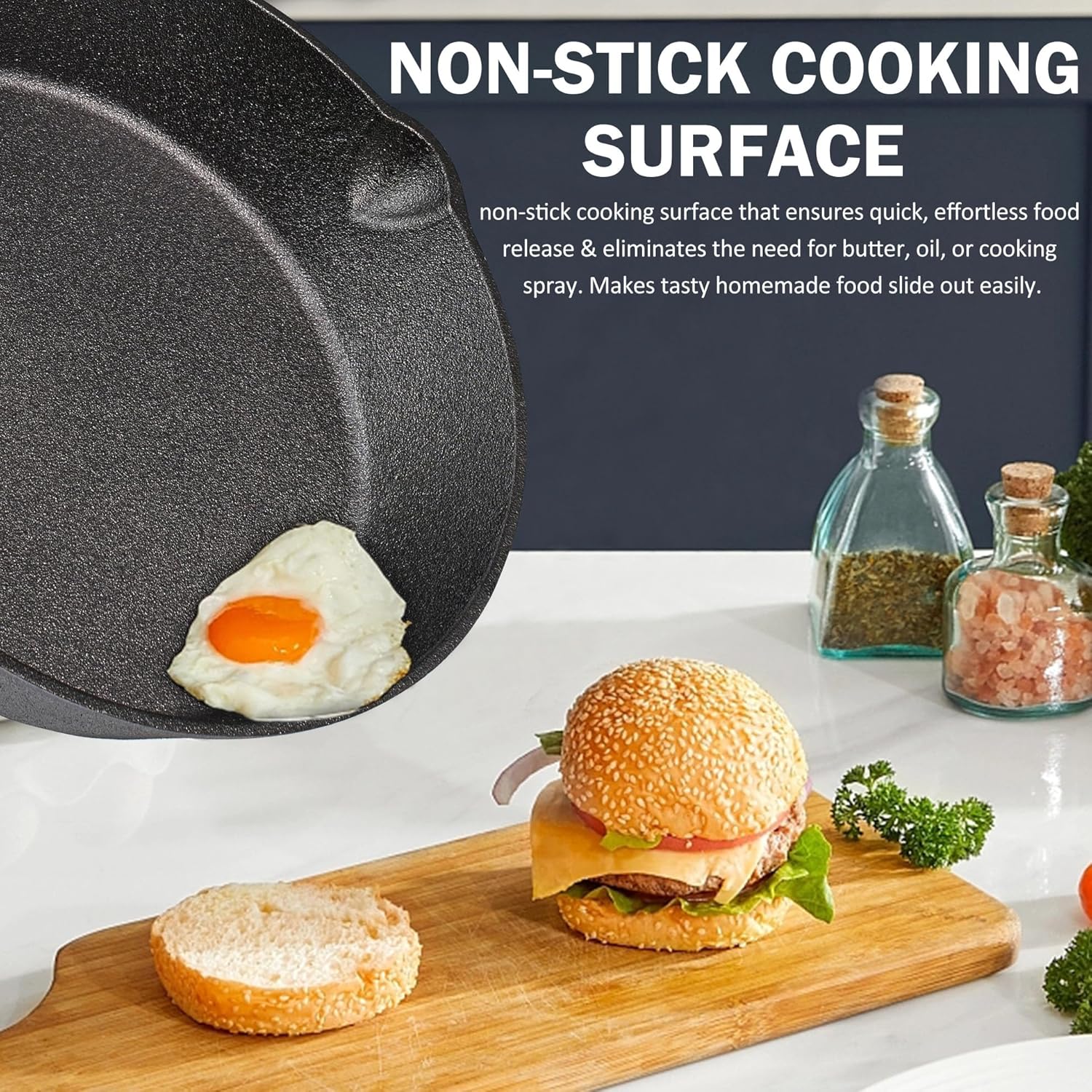 TAIMASI Cast Iron Skillet Set, 3-Piece, Pre-Seasoned, 6" 8" 10" photo 8