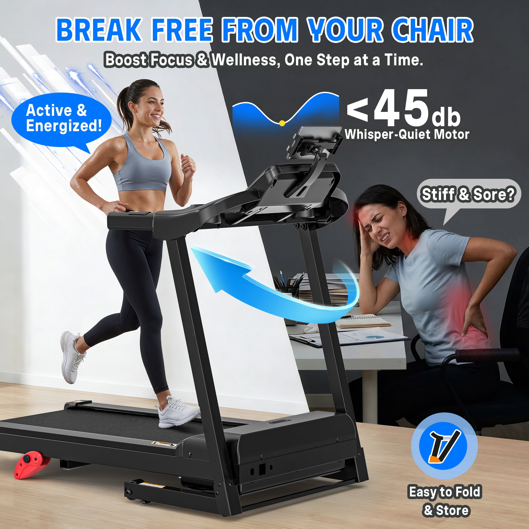 Walking Treadmill Pad with Incline - Portable Incline Treadmill, Walking Pad with Handle Bar, 3.0HP Low Noise, 3 in 1 Treadmills for Home, Office,Wide Belt, App, Heart Rate