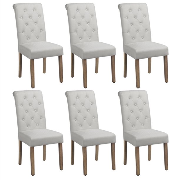 SMILE MART 6pcs Padded Parsons Fabric Upholstered Dining Chairs, Beige