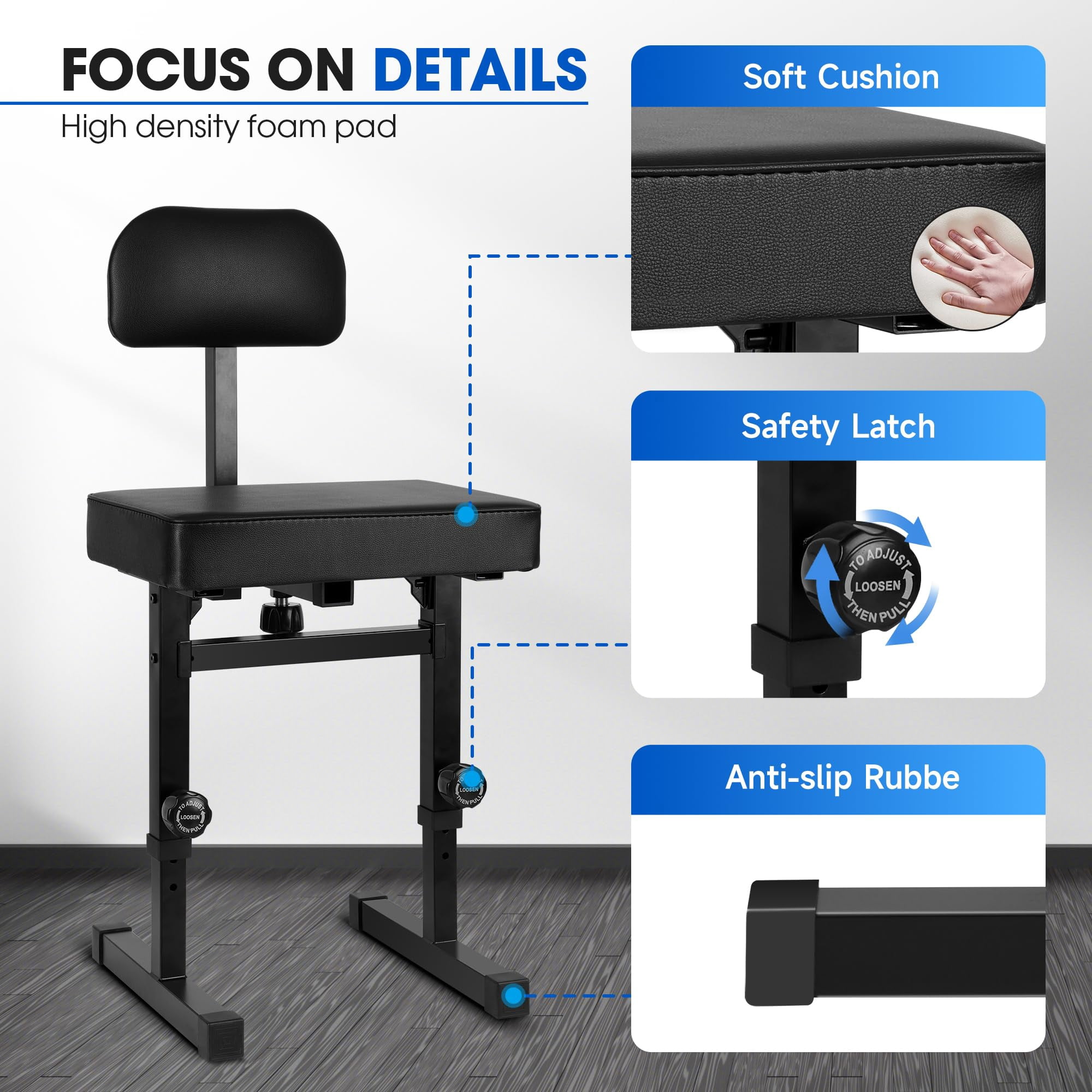 Piano Bench Adjustable Height Stool Keyboard With Black Padded Cushion For Musicians Chair Backrest (pu Leather)
