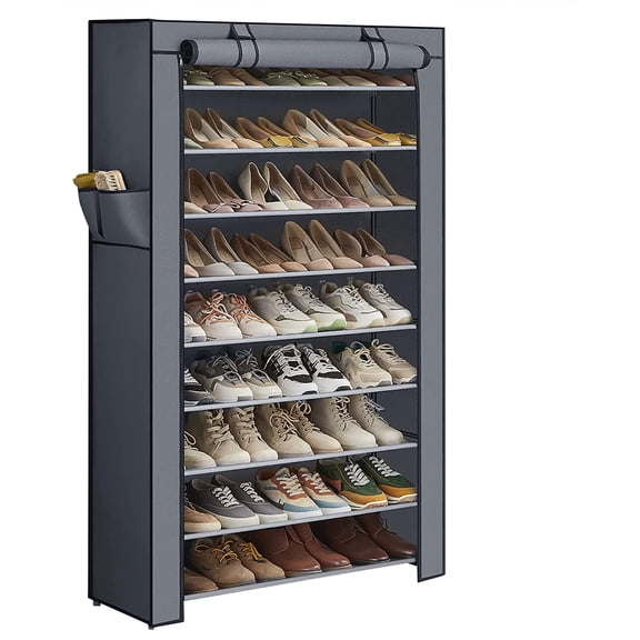 SONGMICS Shoe Rack 9 Tier Shoe Organizer with Nonwoven Fabric Cover Shoe Storage Shelf for 40-50 Pairs of Shoes Entryway Suitable for Sneakers High Heels Flats and Boots Gray