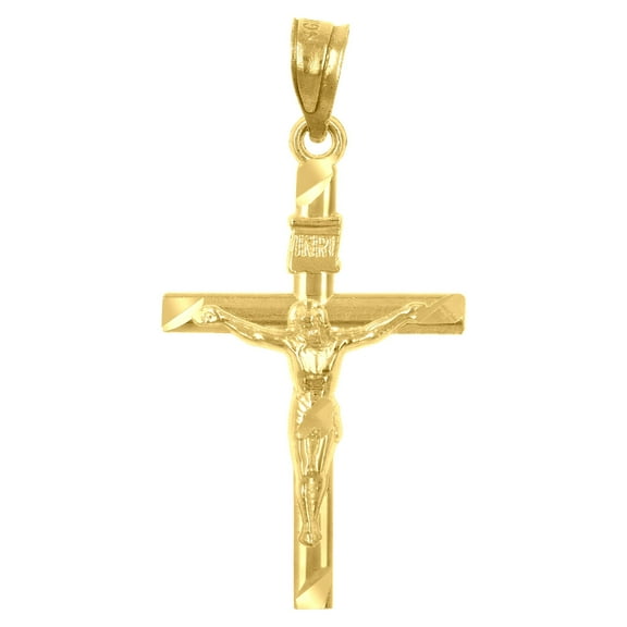 10k Yellow Gold Diamond-cut Unisex Cross Crucifix Religious Charm Pendant Pendant Necklace for Men Women