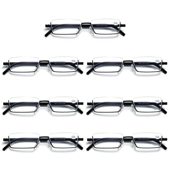 7PK Half Rim Metal Frame Small Mens Reading Glasses Blue Light Blocking Readers