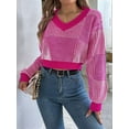 thumbnail image 3 of Women'S Cropped Sweater V-Neck Long Sleeve Crop Sweater Pullover Jumper Knit Top Rose Red S, 3 of 8