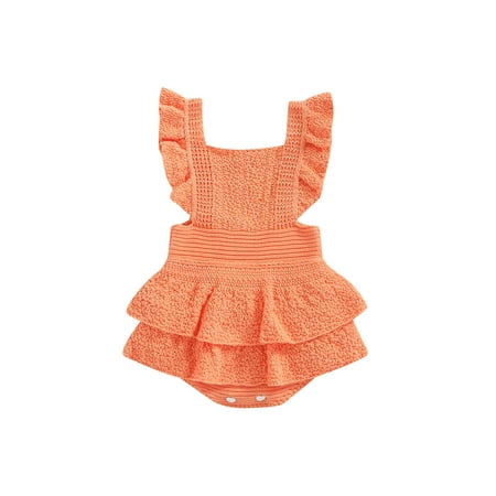 

Bagilaanoe Newborn Baby Girl Rompers Dress Knitting Fly Sleeve Ruffle Bodysuit 3M 6M 12M 24M Infant One Piece Jumpsuit