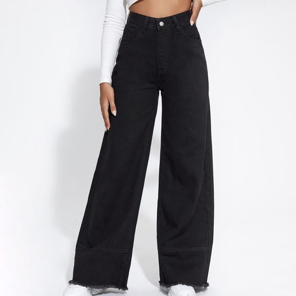 Women's High Waist Stretchy Straight Leg Wide Leg Pants, Tummy Control Flattering Fit, Casual Chic Daily Wear, Office Business Comfort, Soft | TruBelle,Black L