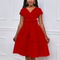 thumbnail image 4 of Pisexur Robe Midi pour Femmes 2024 Manches Courtes Col en V Robe d'Été Mode Unie Robe à Tempérament, 4 of 9