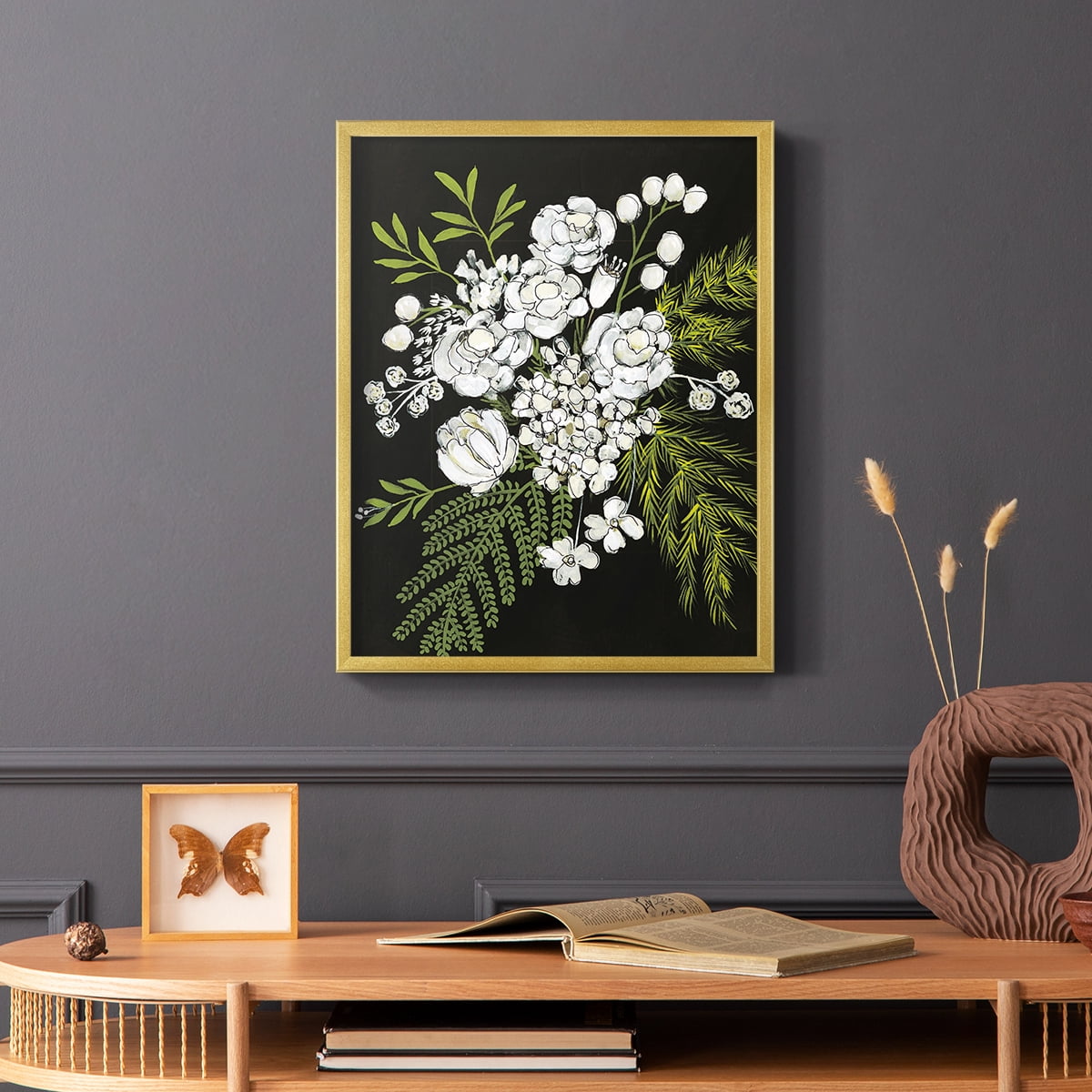 Alabaster Bouquet I Framed Print in Gold Solid Wood Framed Print No Nail Hanging