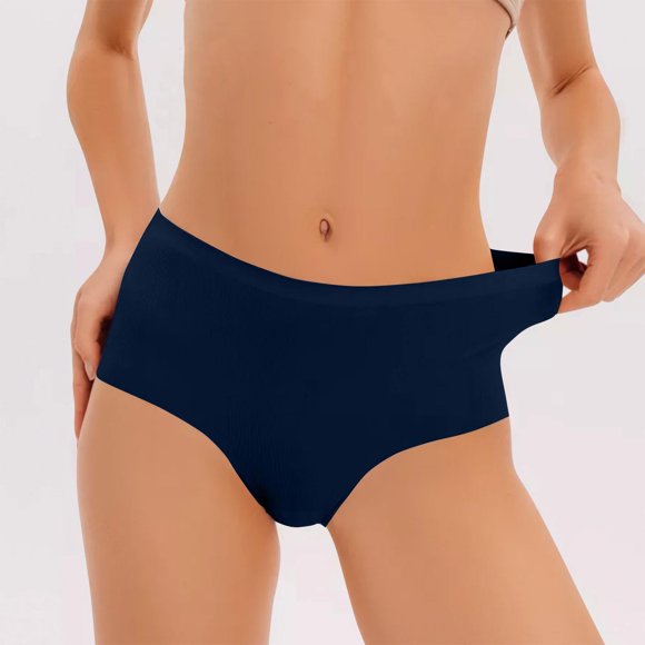 Satin Panties Women's Stretchy Underwear Soft Seamless Full Cover Panties High Waist Comfortable Breathable Briefs Dark Blue L