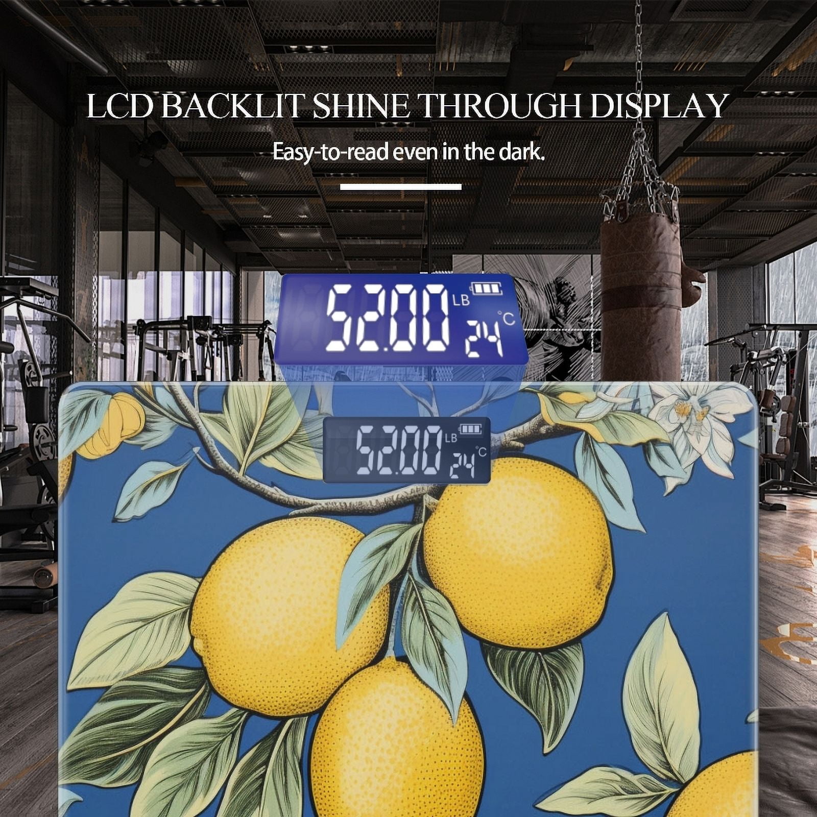 High Precision Body Weight Scale Smart Bathroom Scales with Large LCD Display(400lbs),Decorative for Bedroom-Pattern Of Lemons And Lemon Blossoms On Blue Background