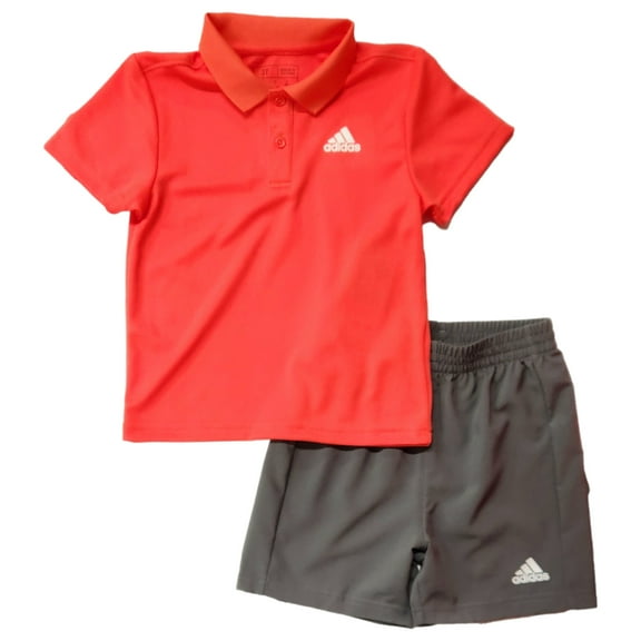 Boys Orange & Gray Adidas Polo T-Shirt & Athletic Shorts Outfit Set Size 7