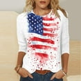 thumbnail image 2 of KIHOUT Blouse Imprimée Independence Day pour Femmes Manches 3/4 Col Rond Ample Mode Chandail Rouge m, 2 of 5