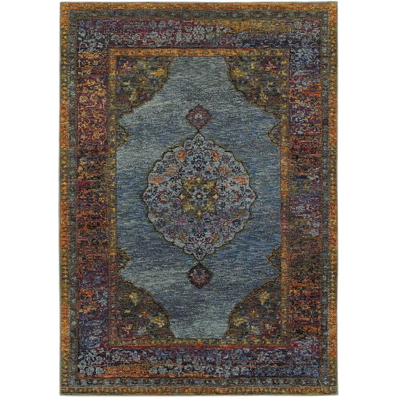 Moretti Glow Area Rug 7139A Blue Rings Petals 8' 6" x 11' 7" Rectangle