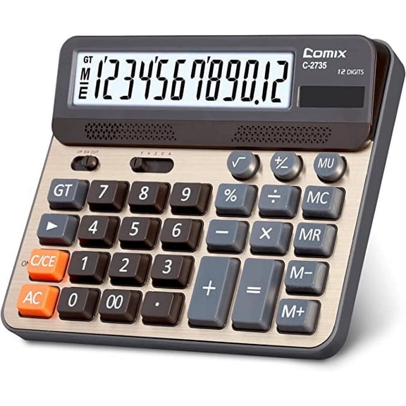 Comix Standard Desktop Calculator, Large Computer Keys, 12 Digits Display, Champaign Gold Color Panel